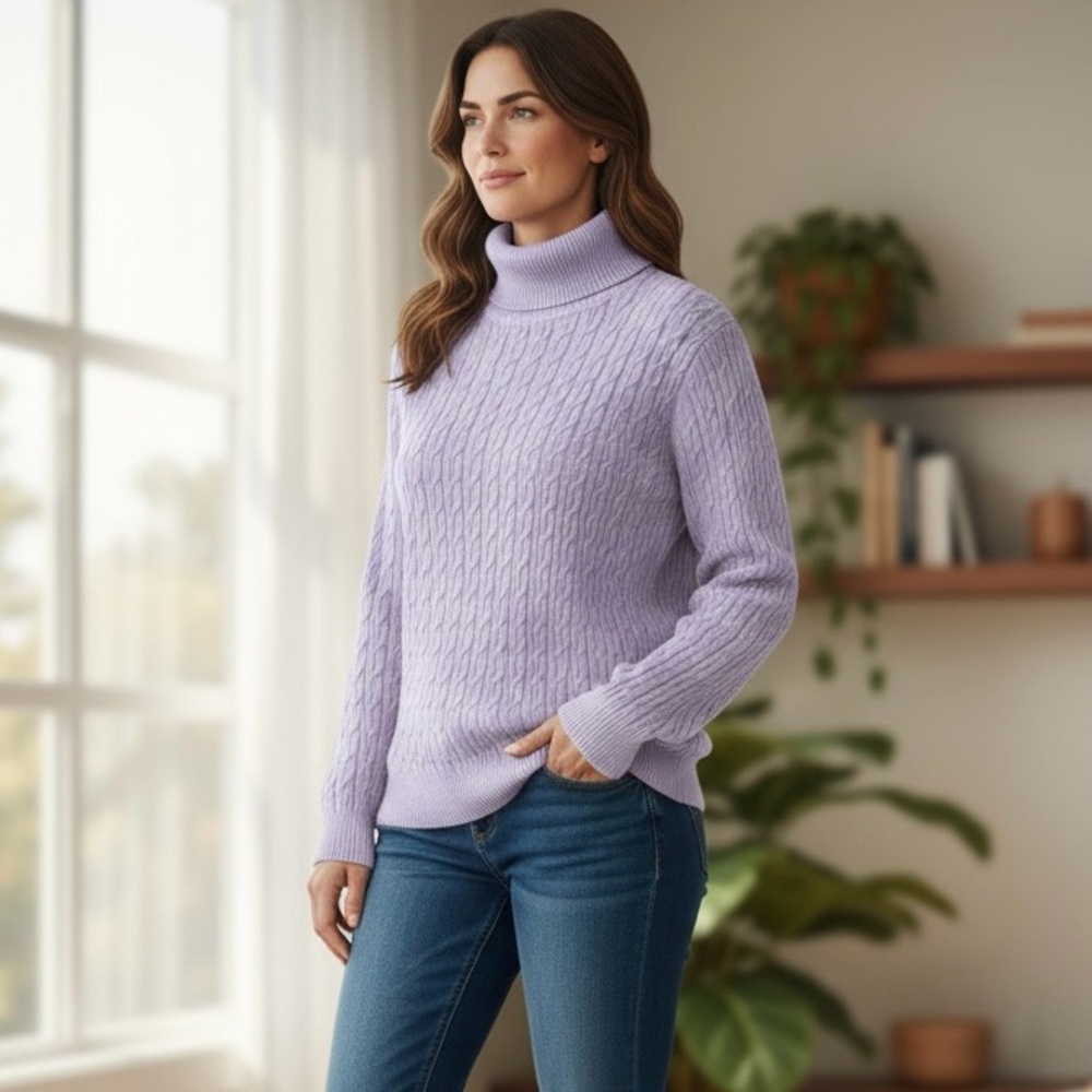 Talbots Lilac Cable Knit Turtleneck Sweater EUC - Picture 3 of 9